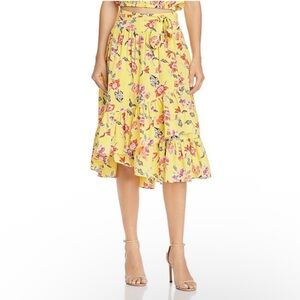 Joie Women’s Denisha Yellow 100% Silk Belted Skirt In Pineapple Floral Size 4